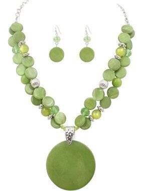 Women's Green Layered Beads Statement Chunky Jewelry Set  Necklace And Earring